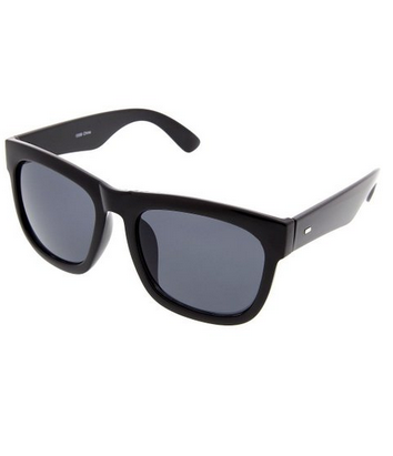 Oversized Wayfarer Sunglasses Super Dark Lens Black Thick Horn Rim Frame